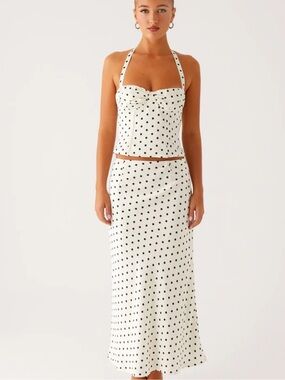 Peppermayo White and Black Polka Dot Maxi Skirt Set